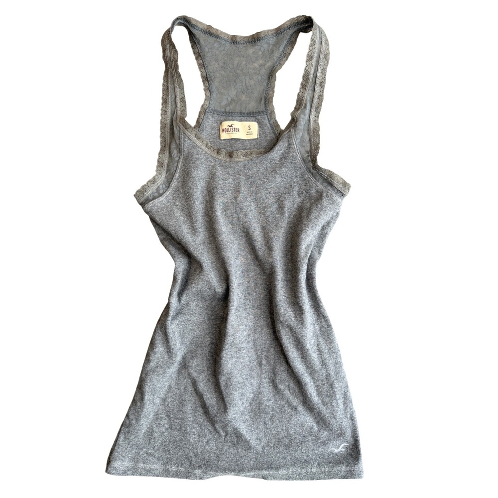 Y2K Hollister Lace Trim Sheer Mesh Racerback Cami Tank Top S Gray Coquette Bella